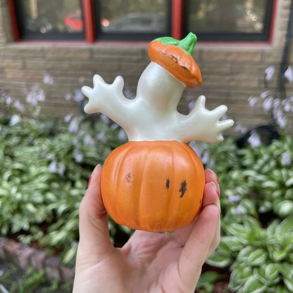 Vintage‎ Hand Painted Ceramic Ghost Pumpkin Figure